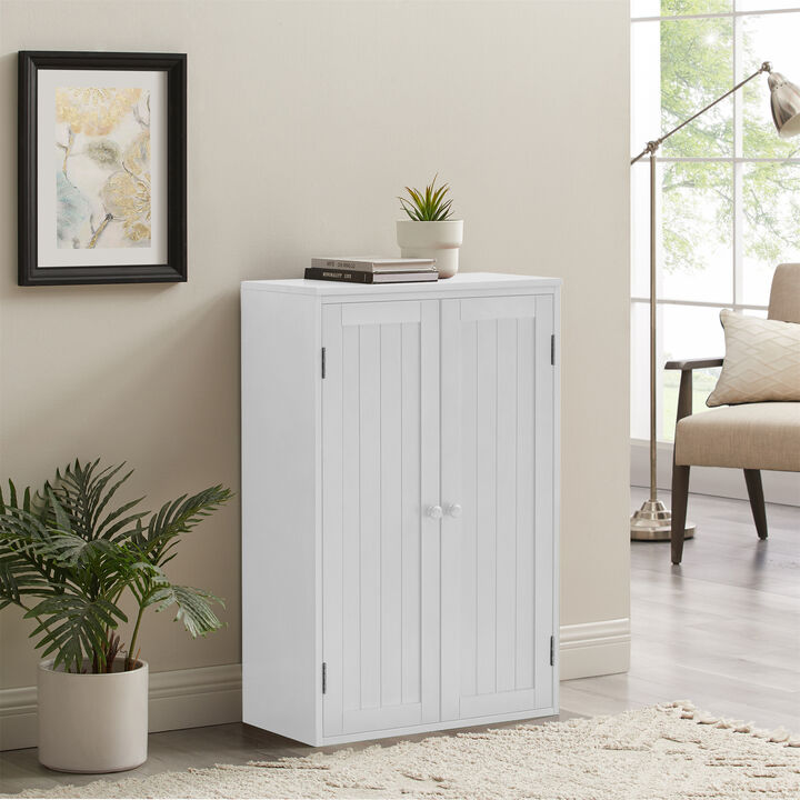 Bathroom Storage Cabinet Freestanding Wooden Floor Cabinet with Adjustable Shelf and Double Door White