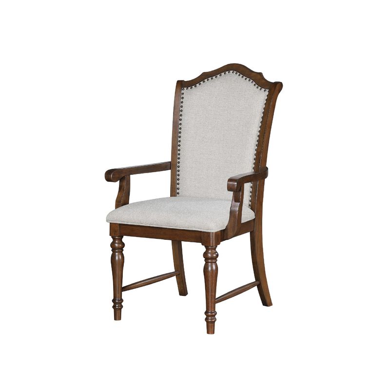 Feva Dining Armchair Set of 2, Scallop Back, Gray Polyester, Cherry Brown image number 4