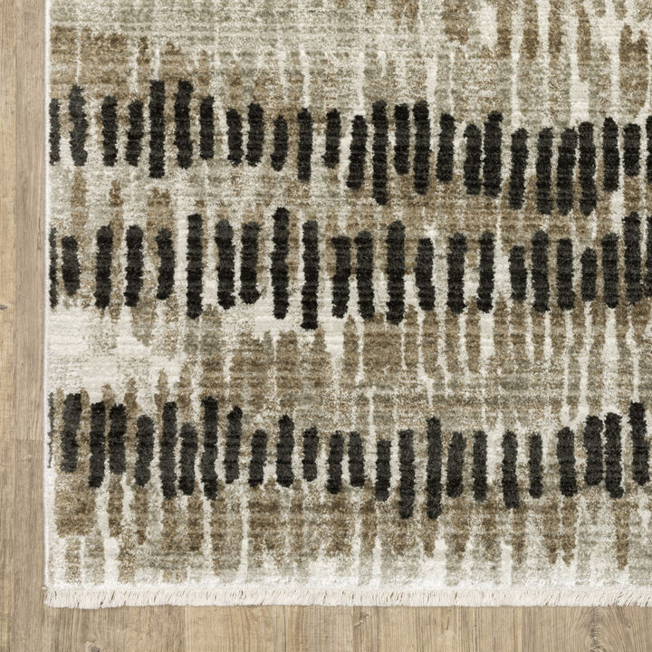 4 X 6 Beige Ivory charcoal Brown Tan And grey Abstract Power Loom Stain Resistant Area Rug With Fringe