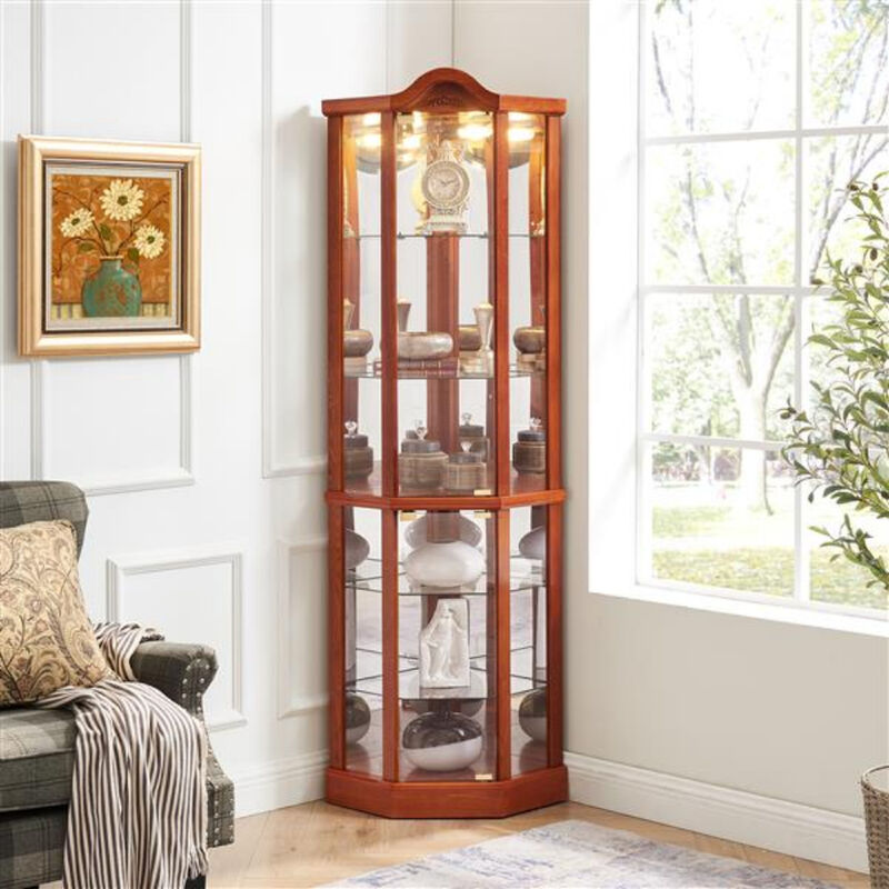 Elegant Glass Curio Cabinet with Lights and Adjustable Shelves