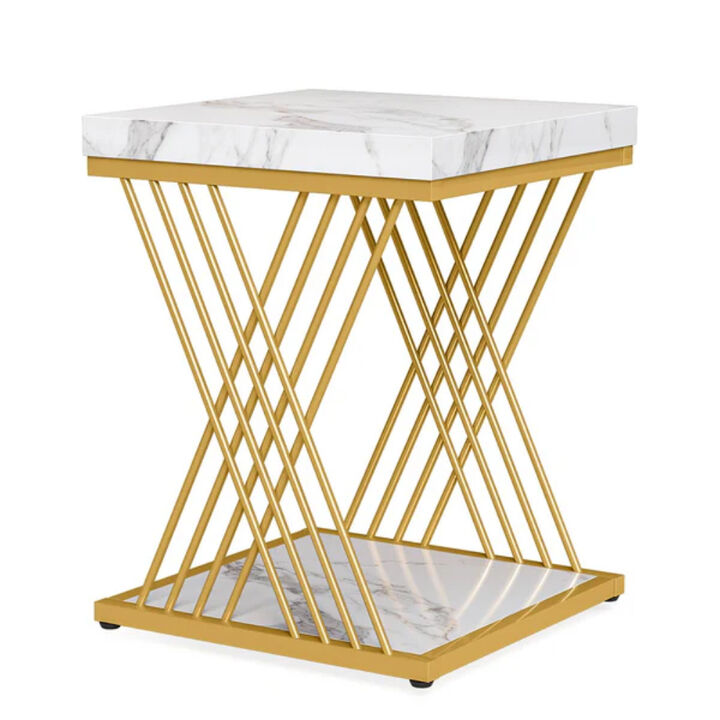 Modern Square End Table, 2-Tier Side Table for Bedside