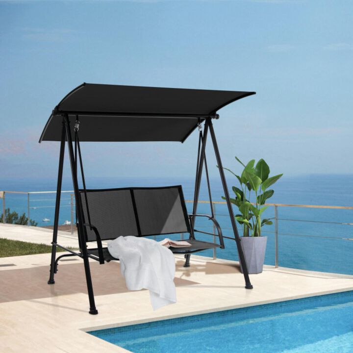 Hivvago 2-Seat Outdoor Canopy Swing with Comfortable Fabric Seat and Heavy-duty Metal Frame