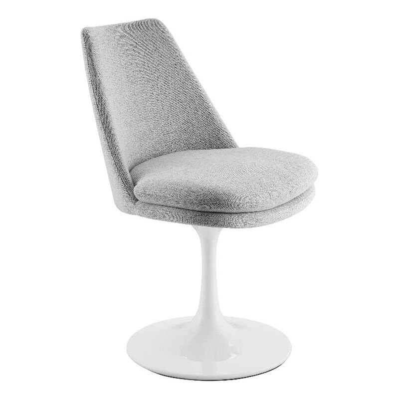 Modway Lippa Upholstered Swivel Dining Side Chair in White Light Gray - Armless Woven Heathered Fabric Accent Chair with Pedestal Base - 360&deg; Office Desk Rotating Chair with No Wheels image number 0