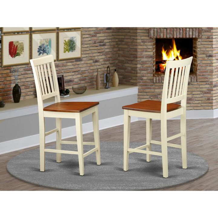 East West Furniture Vernon  Counter  Height  Stools    with  Wood  Seat  -  Buttermilk  &  Cherry  Finish.,  Set  of  2