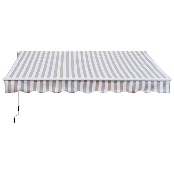 Outsunny 10' x 8' Manual Retractable Awning Sun Shade Shelter for Patio Deck Yard with UV Protection and Easy Crank Opening, Beige and White