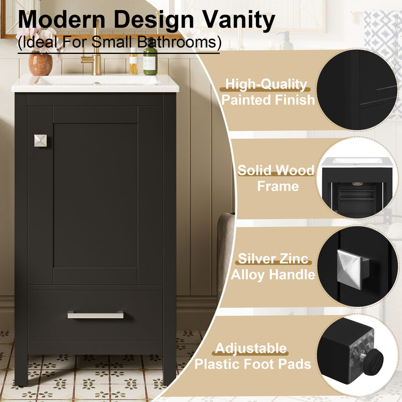 ELEMENT ACE Compact Bathroom Vanity with Integrated Ceramic Sink, Soft-Close Drawer & Door, Divider Drawer, Adjustable Foot Pads for Small Bathrooms image number 5