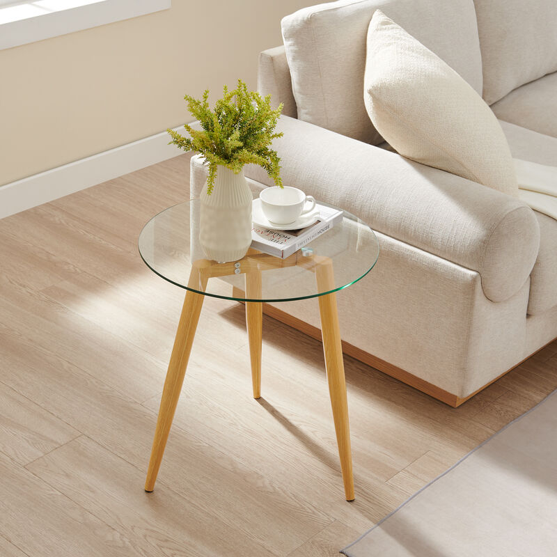 Van Beuren Side Table with Modern Metal Taper Legs and Clear Glass Tabletop