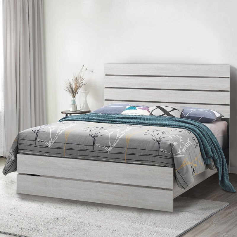 Queen Bed with Panel Headboard and Footboard, White - Benzara