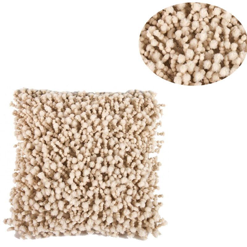 Fabric Accent Pillow with Shaggy Details, Cream - Benzara