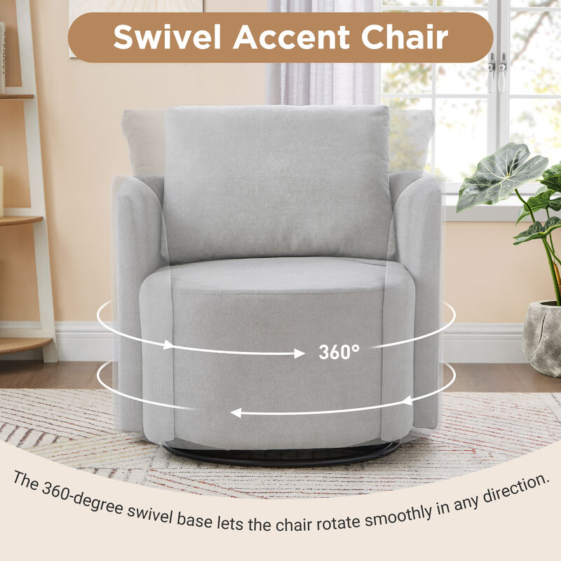 Merax 360° Swivel Barrel Chair  Modern Upholstered Accent Armchair with Curved Design for Living Room, Office & Bedroom
