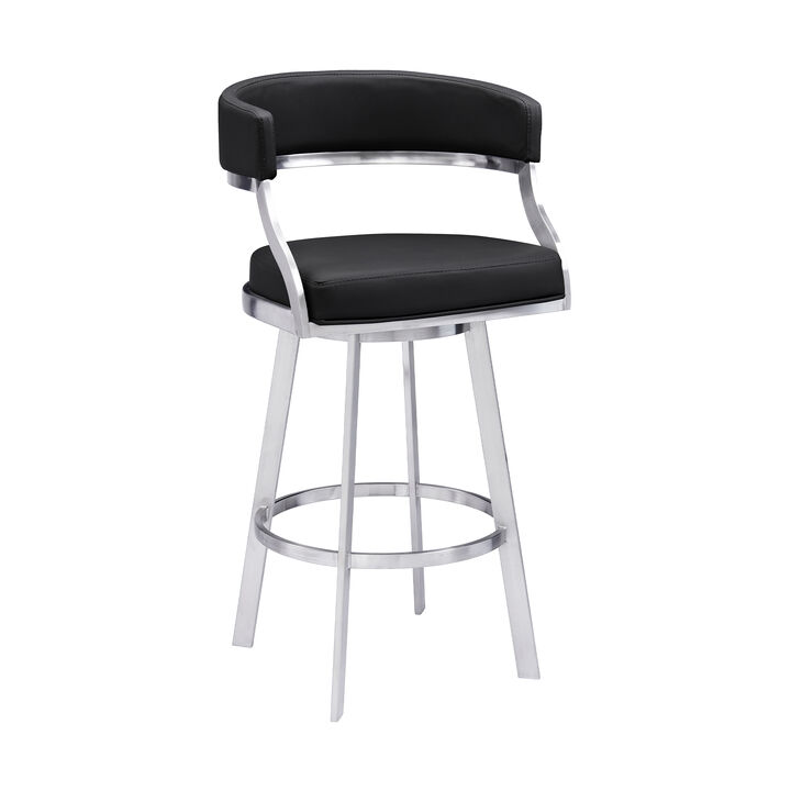 Dione Counter Height Swivel Faux Leather and Brushed Stainless Steel Bar Stool