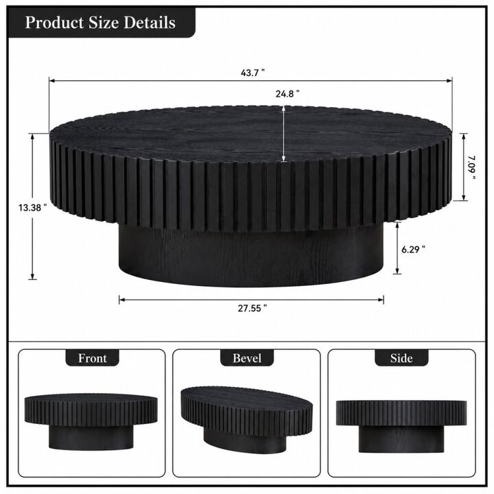 GOODSILO Modern Elliptical Drum Coffee Table with Sturdy Pedestal Base, 43.7 Inch Space Saving Oval Accent Table for Living Room and Bedroom Use