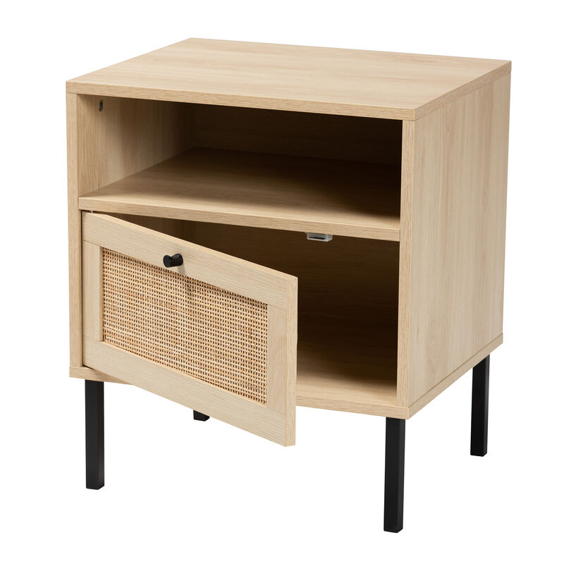Baxton Studio Caterina Natural Brown Finished Wood and Natural Rattan 1 Door End Table image number 2