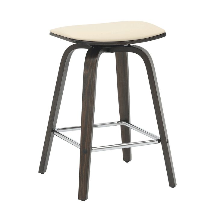 LeisureMod Square Counter Stool Upholstered in Leather with Poplar Wood Frame and Chrome Iron Footrest 360-Degree Swivel for Modern Home, Kitchen, Bars Pelya Collection