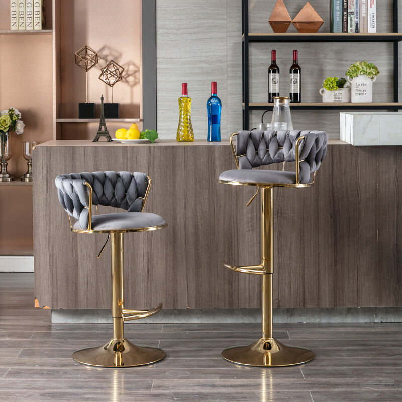 Set Of 2 Bar Stools, With Chrome Footrest And Base Swivel Height Adjustable Mechanical Lifting image number 5