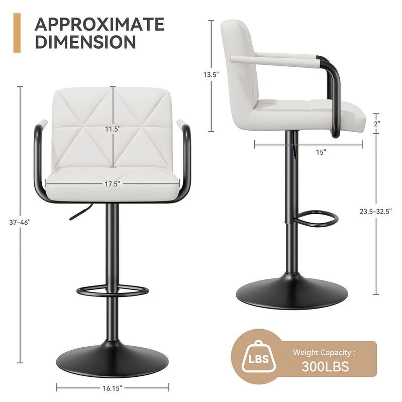 Leather Swivel Bar Stools Set of 2, Adjustable Height Square Counter Stools with Back & Iron Frame, 360&deg; Kitchen Island Chairs for Outdoor, Home Bar, Hotel image number 5