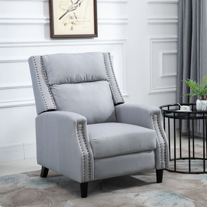 Reclining Sofa Chair Padded Seat Lounger with Extendable Footrest and a Linen Fabric Finish for Living Room, Grey