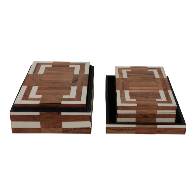 S/3 10/11/12" Wood Inlay Boxes, Natural/ivory image number 4