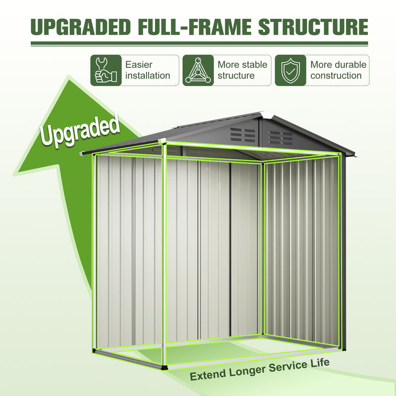 WOW PIONEER Waterproof Weather-Resistant Metal Outdoor Utility Storage Shed with Lockable Door for Backyard Garden Patio Lawn Tool Organization image number 6