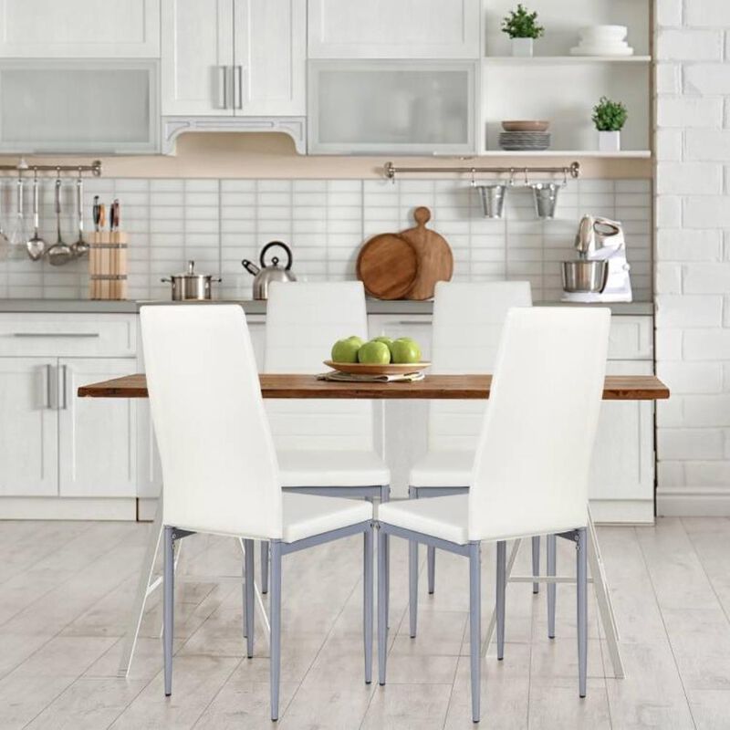 Hivvago Set of 4 Modern High Back Brown PVC Leather Dining Chairs with Metal Legs