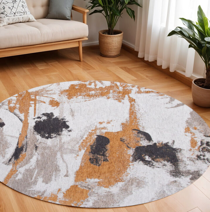 HomeRoots Round Abstract Non Skid Area Rug