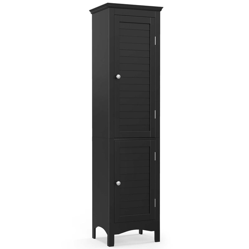 Costway Tall Bathroom Floor Cabinet Narrow Linen Tower with 2 Doors & Adjustable Shelf Grey