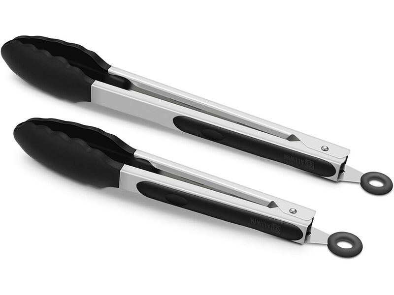 ALLWIN-HOUSEWARE W 2 Pack Black Kitchen Tongs, Premium Silicone BPA Free Non-Stick Stainless Steel