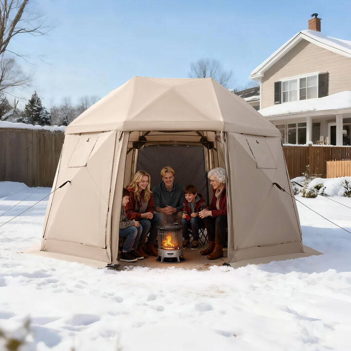 Pop Up Screen House Tent for 8-10 People with Removable Canopy and Carry Bag-Beige
