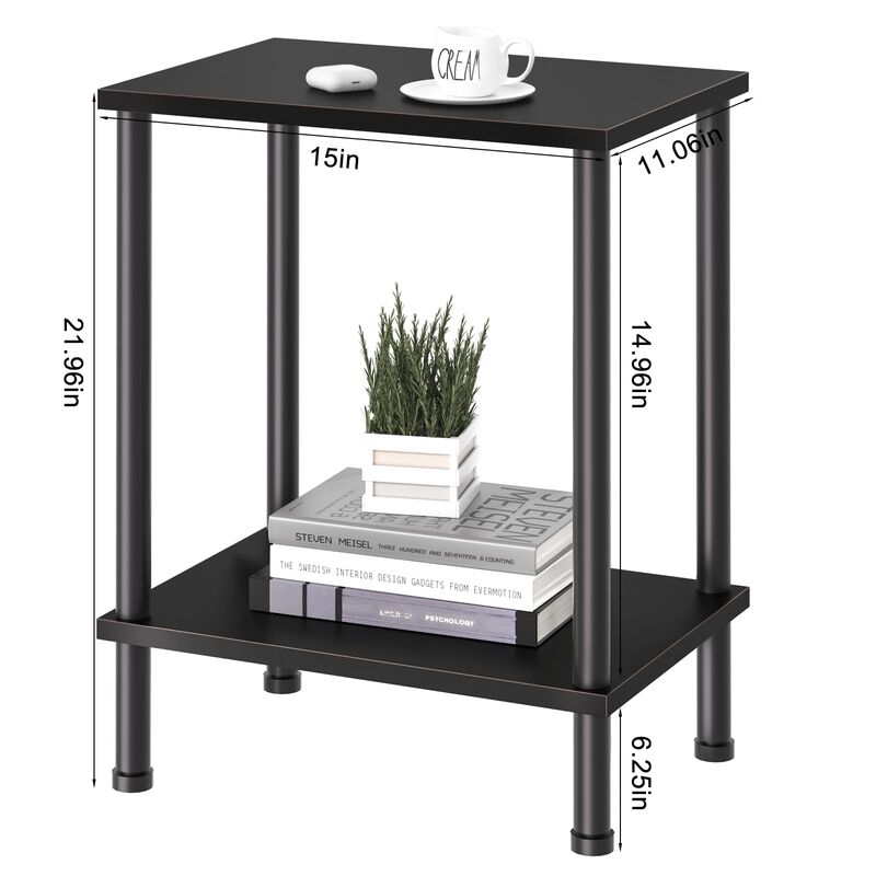 YUFAM End Table Set of 2,Small Side Table,2-Tier Nightstand with Storage Shelf,Sofa Bedside Table for Small Space in Living Room
