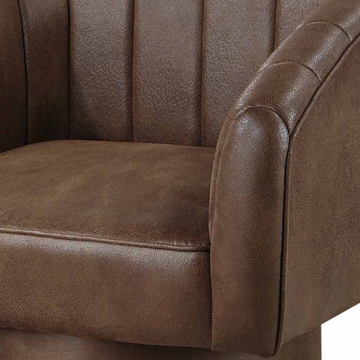 Kate 30 Inch Accent Chair, 360 Swivel Seat, Vegan Faux Leather, Dark Brown-Benzara