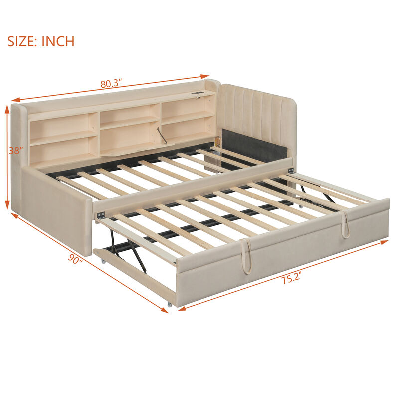 Merax Twin Size Upholstered Daybed with Pull-Up Trundle