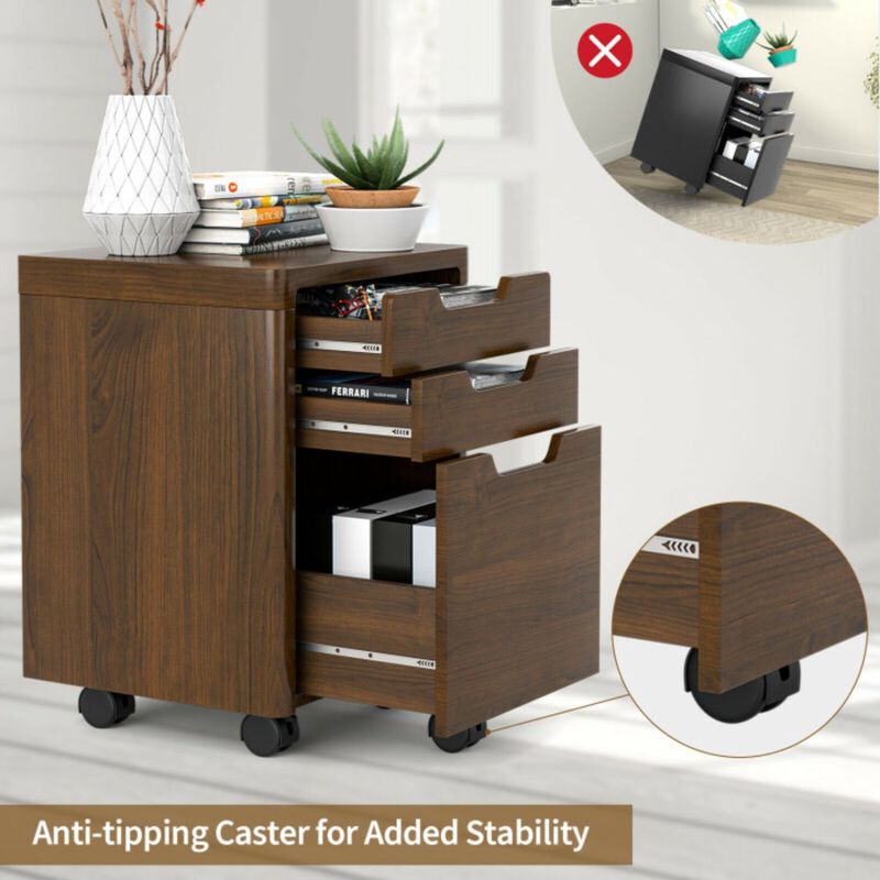 3 Drawer Mobile File Cabinet with Lockable Casters
