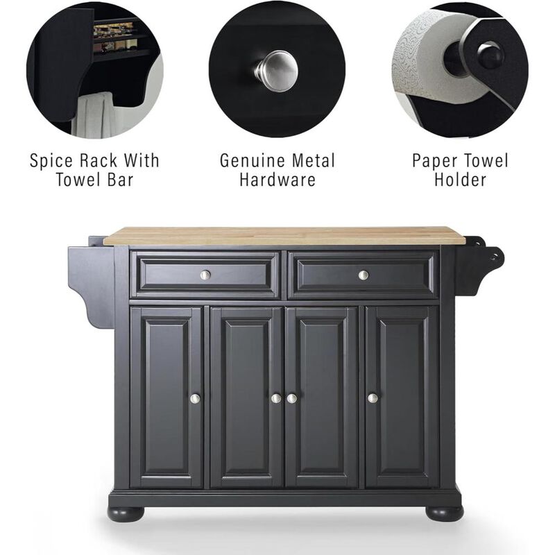 Alexandria Wood Top Full Size Kitchen Island/Cart