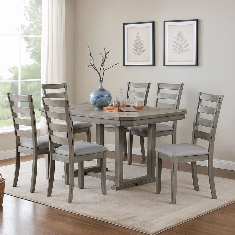 Lais 7pc Dining Table Set with 6 Ladderback Chairs, Rustic Gray image number 6