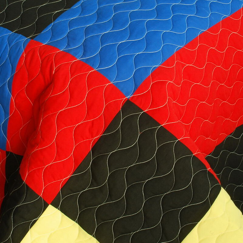 3PC Queen Size Quilt Set with Vermicelli Stitching and Soft Printed Fabric-Blue image number 4