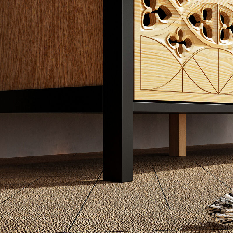 FUFU&GAGA 9-Drawer Tall Storage Cabinet , Modern Chest Organizer for Bedroom, Living Room, or Office (59.1 in. W x 15.7 in. D x 31.5 in. H),  Natural Wood Finish and Black Accents