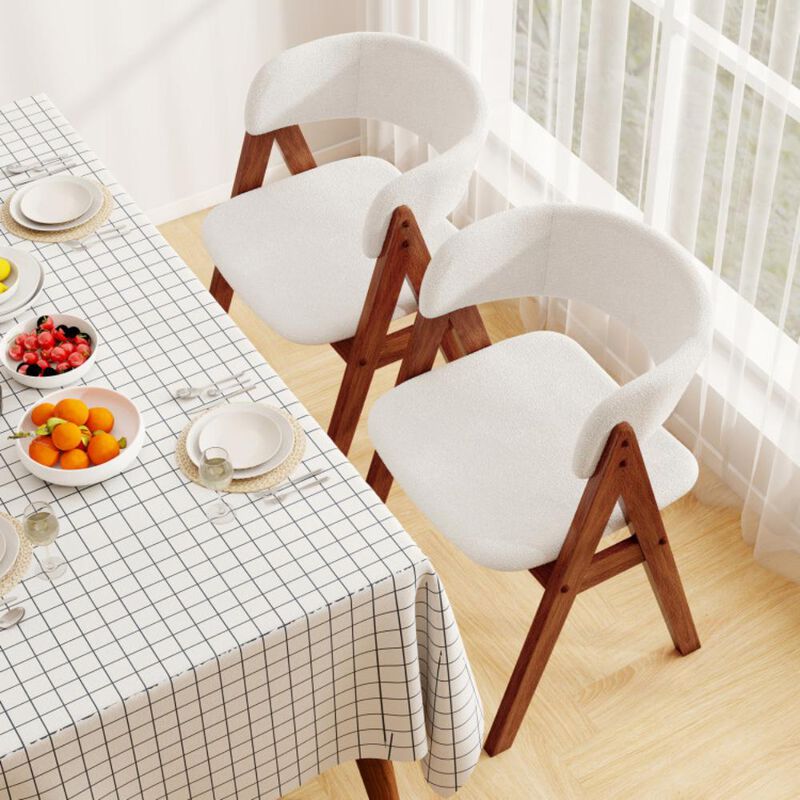 Hivvago Wooden Dining Chair Set of 2 Mid-Century Modern Sherpa Upholstered Kitchen Dining Room Chairs