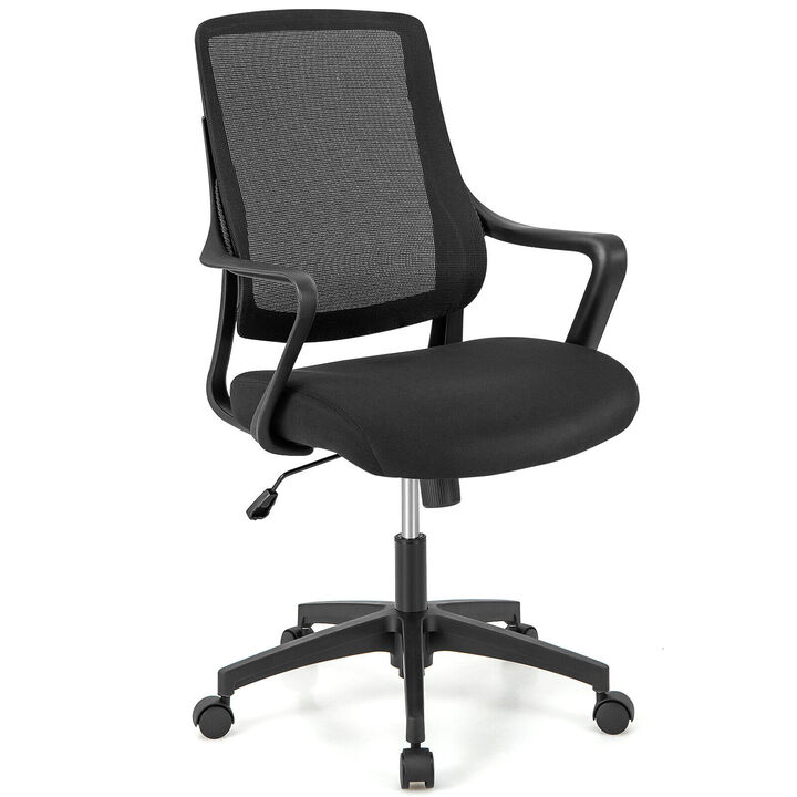 Modern Breathable Mesh Chair with Curved Backrest and Armrest-Black