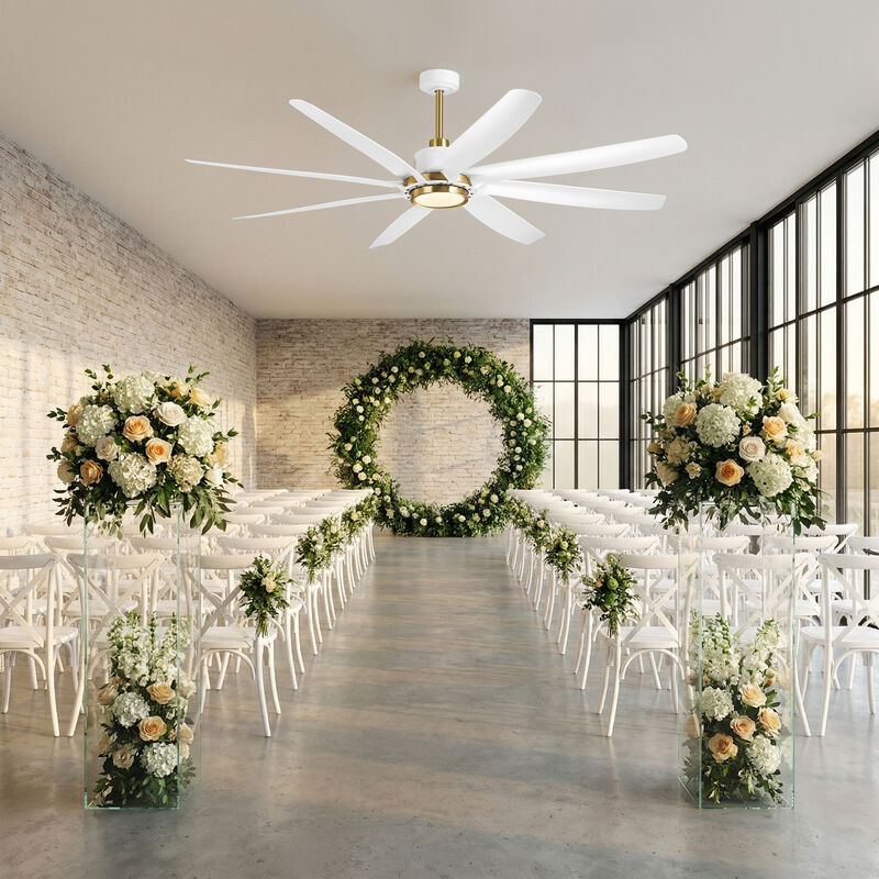 72" Modern Farmhouse White Reversible Dimmable 8 Blades Ceiling Fan with Light and Remote image number 3