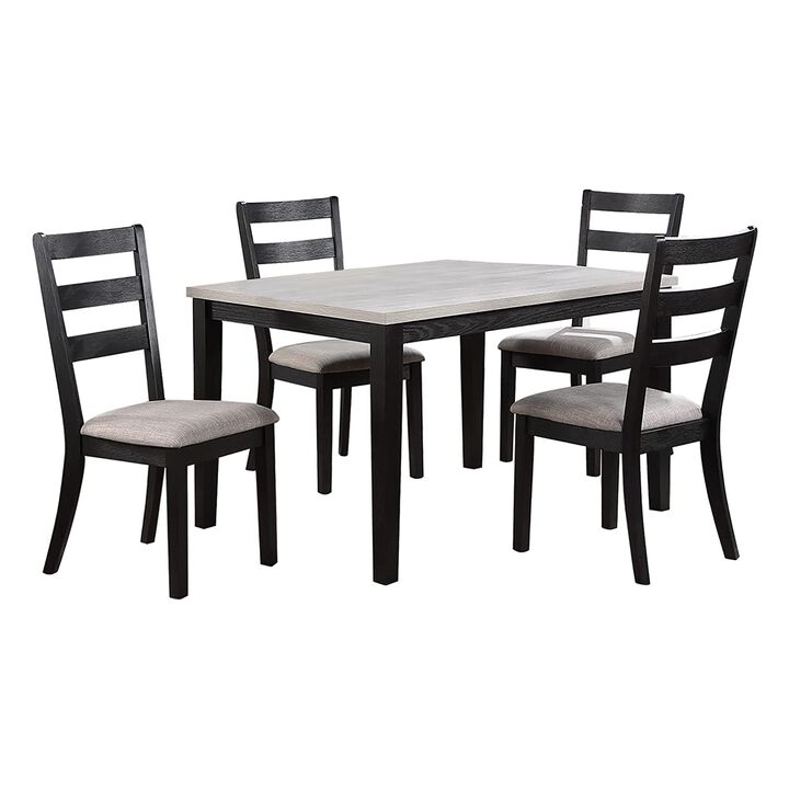 5 Piece Dining Set, Rectangular Table, 4 Chairs, Padded, Espresso Brown - Benzara