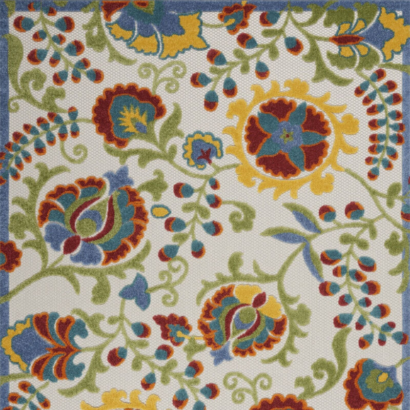 HomeRoots 4' X 6' Ivory Red Green Blue And Yellow Floral Indoor Outdoor Area Rug image number 2
