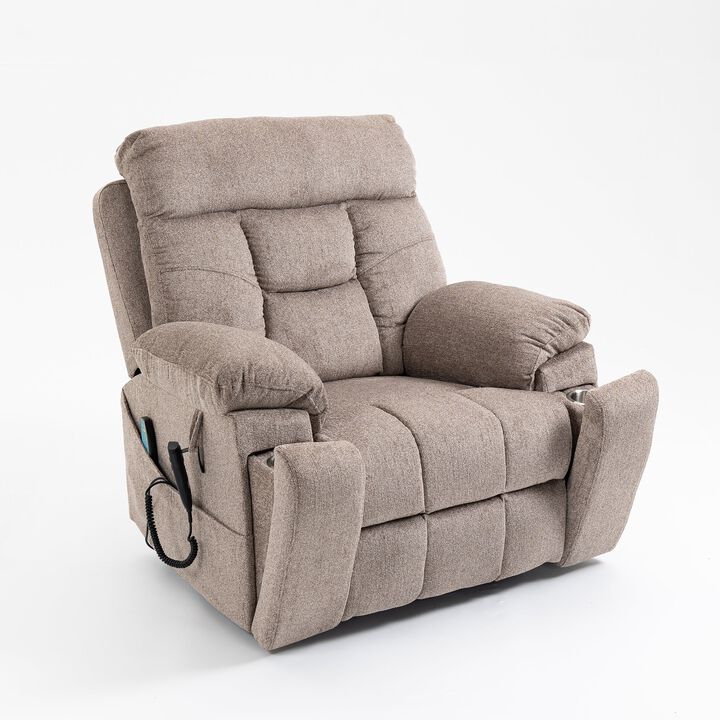Electric Lift Recliner Chair with Heating and Massage, Power Lift Sofa Chair with 2 Cup Holders, Storage Pocket, 2 remote controls