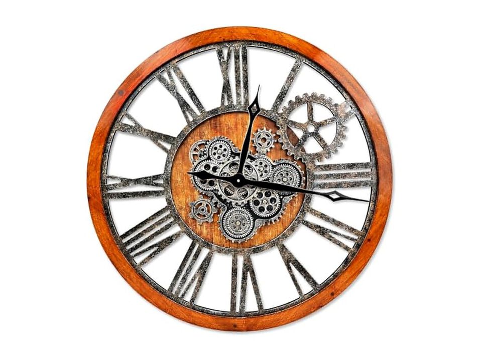 Style Moving Gear Vintage Farmhouse Rustic Wall Clock 36 Inch Wood