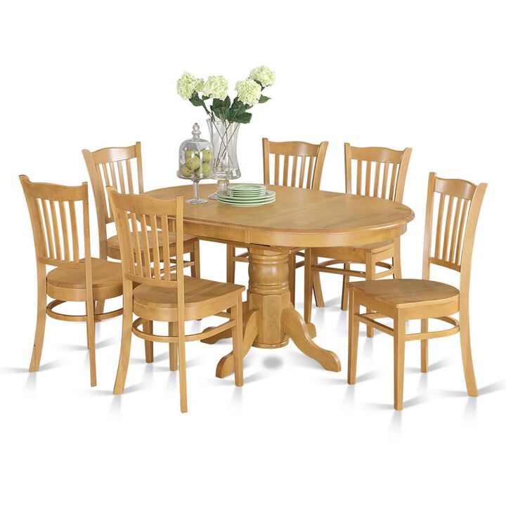 7 Pc Formal Dining Room Set – Oval Dinette Table with Leaf and 6 Dining Chairs