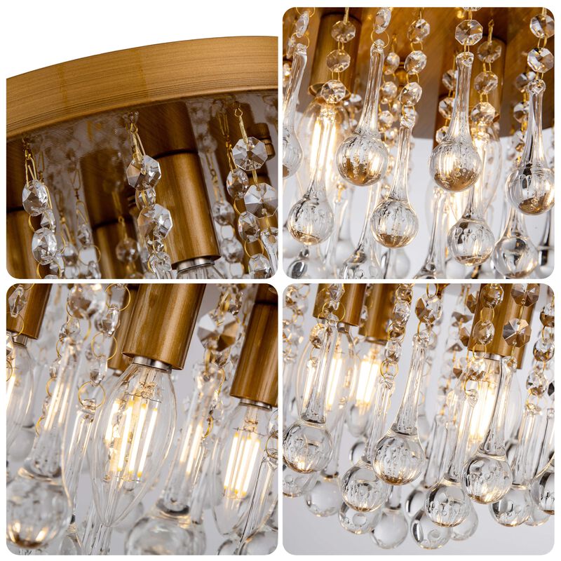 Jojospring 11.8" Claudia 4-Light Flush Mount with Clear Crystal Drops - Medium-gloss Brushed Brass image number 7