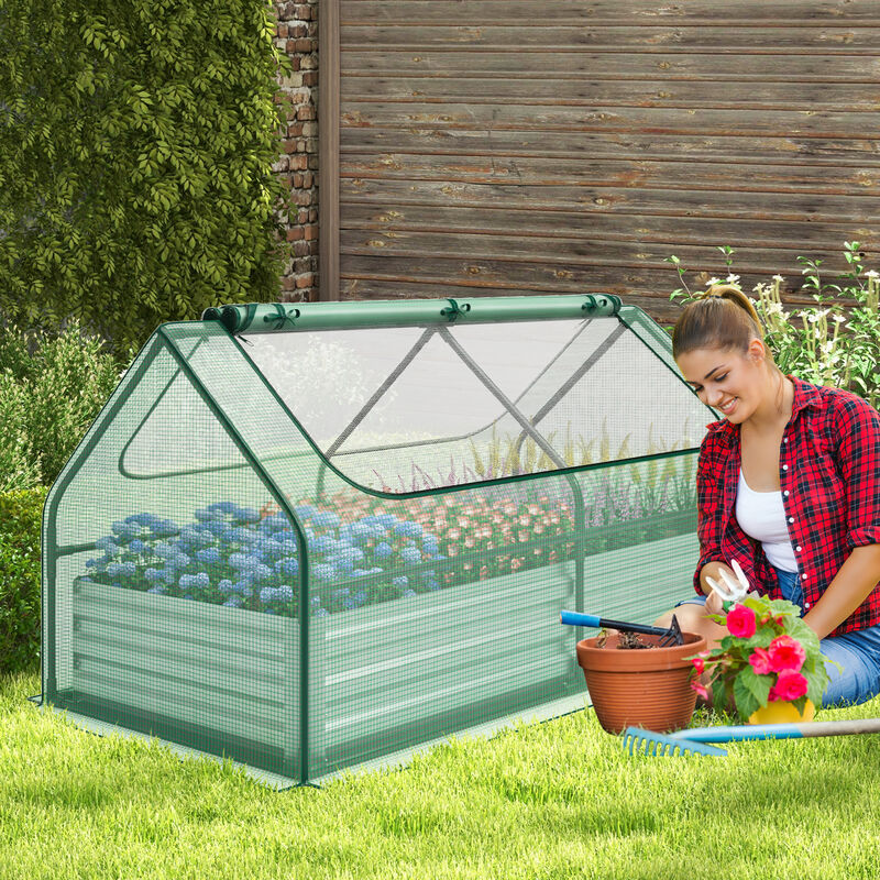 Galvanized Raised Garden Bed with Greenhouse for Year-Round Plant Growth