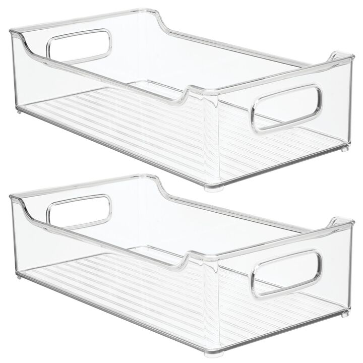 mDesign Wide Plastic Kitchen Storage Container Bin with Handles, 2 Pack - Clear