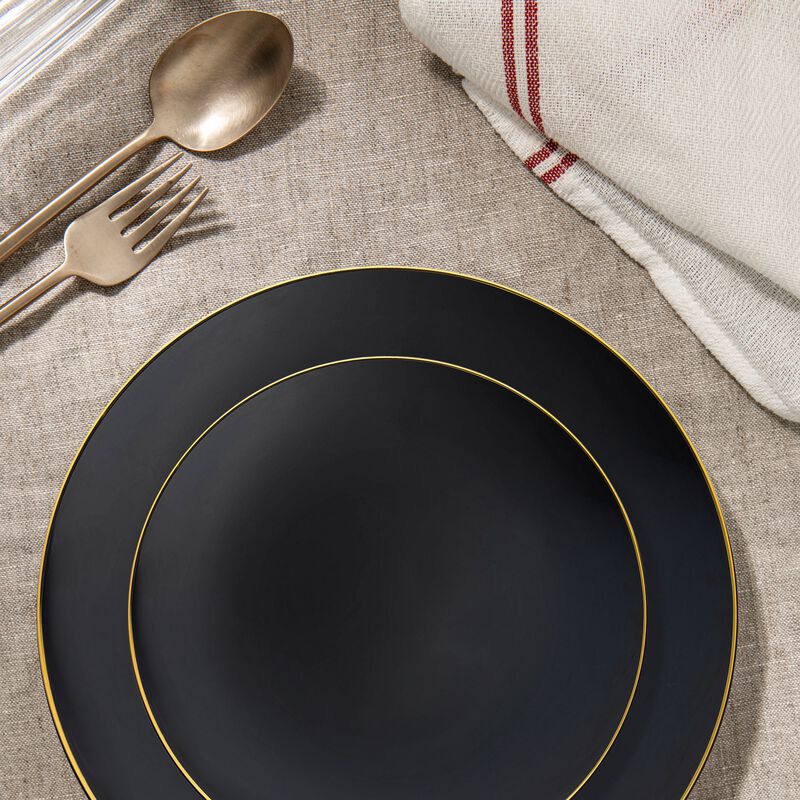 Black with Gold Rim Organic Round Plastic Dinnerware Value Set (40 Sets) image number 8