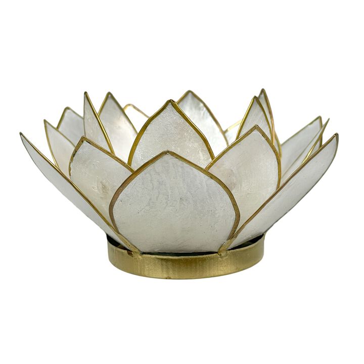 White Capiz Shell Lotus Flower Small Tealight Candle Holder Set Of 3