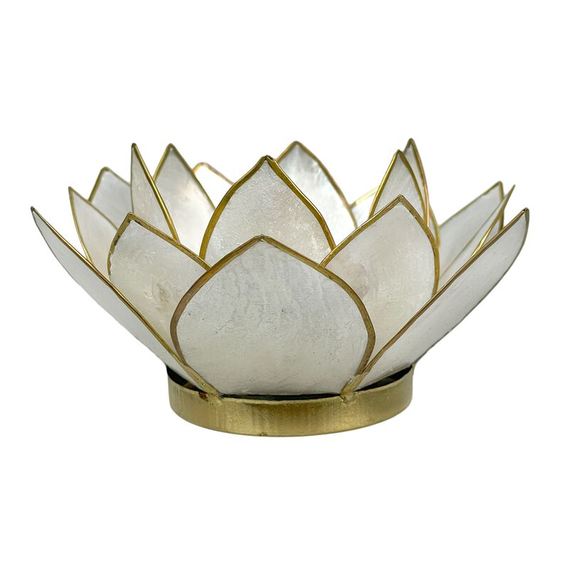 White Capiz Shell Lotus Flower Small Tealight Candle Holder Set Of 3 image number 1